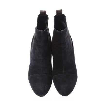 Louis Vuitton Suede Monogram Uniformes Cap Toe Chelsea 80mm Ankle Boots 38.5 Black 5 of 9