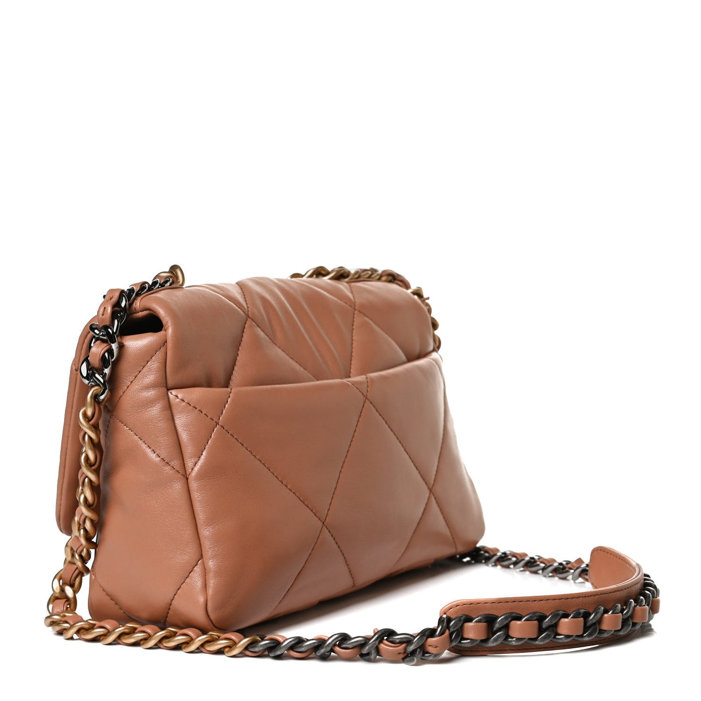 Lambskin Quilted Medium Chanel 19 Flap Light Brown