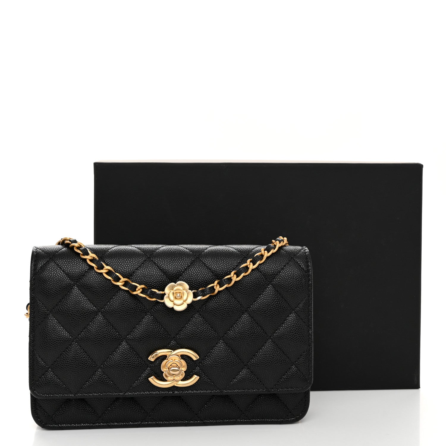 Chanel Caviar Quilted Camellia Wallet On Chain WOC Black 11 of 11