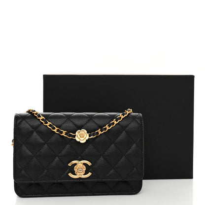 Chanel Caviar Quilted Camellia Wallet On Chain WOC Black 11 of 11