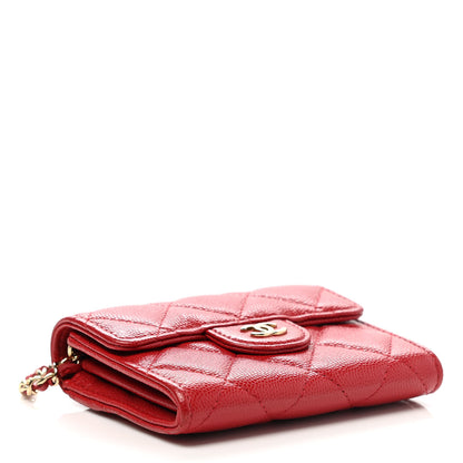 Chanel Caviar Quilted Flap Card Holder On Chain Red 4 of 9