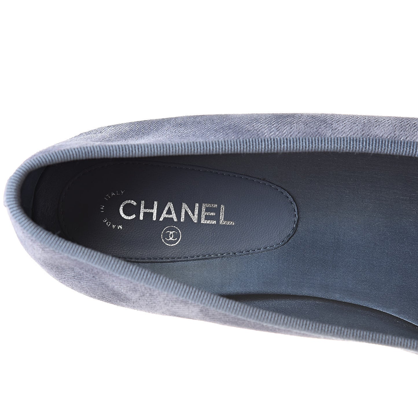 Satin Denim Goatskin CC Cap Toe Ballerina Flats 39.5 Blue