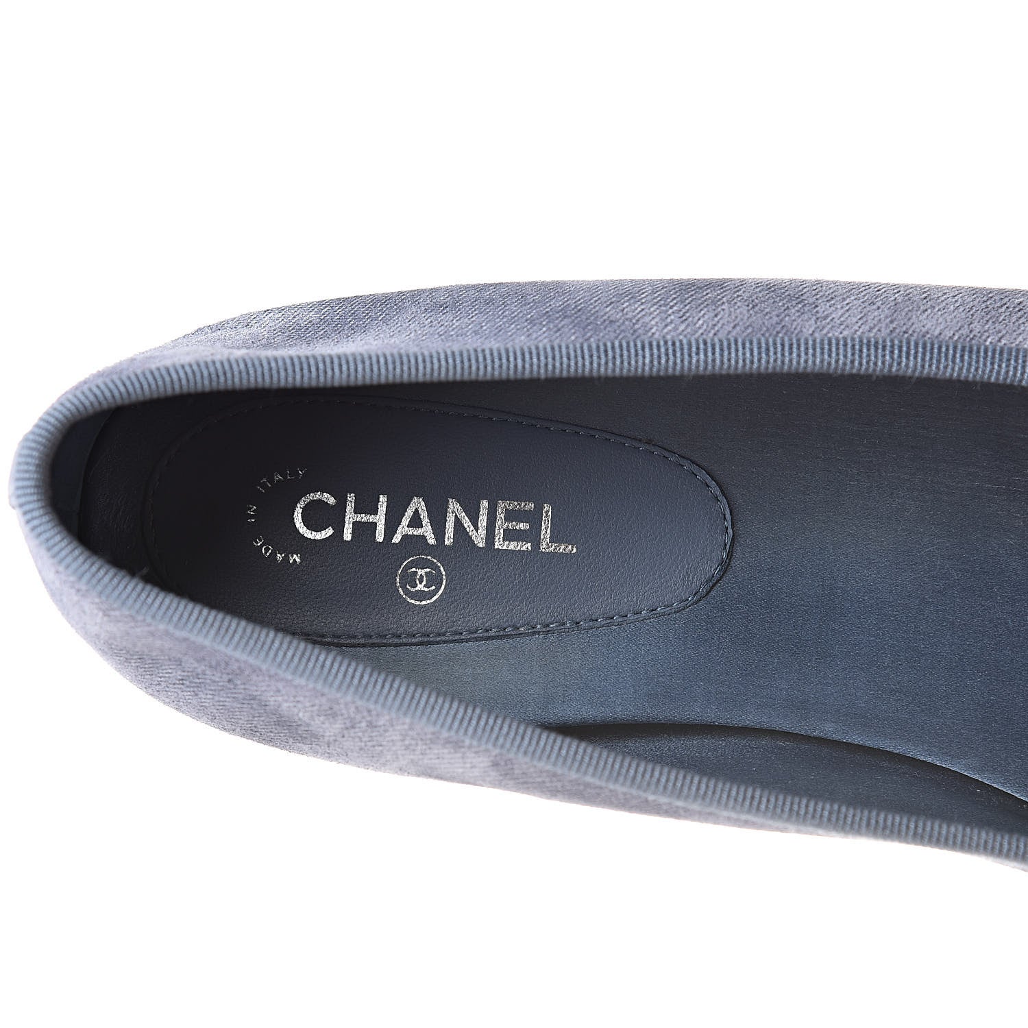 Chanel Satin Denim Goatskin CC Cap Toe Ballerina Flats 39.5 Blue 10 of 15