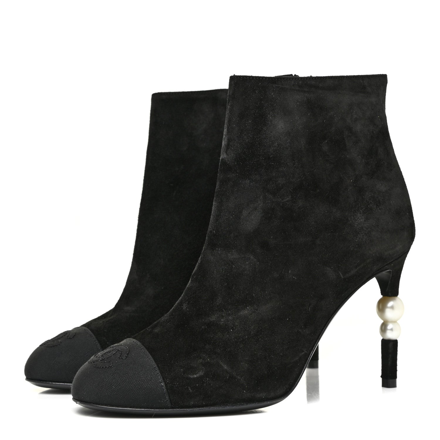 Chanel Suede Grosgrain Pearl Ankle Boots 35.5 Black 6 of 25
