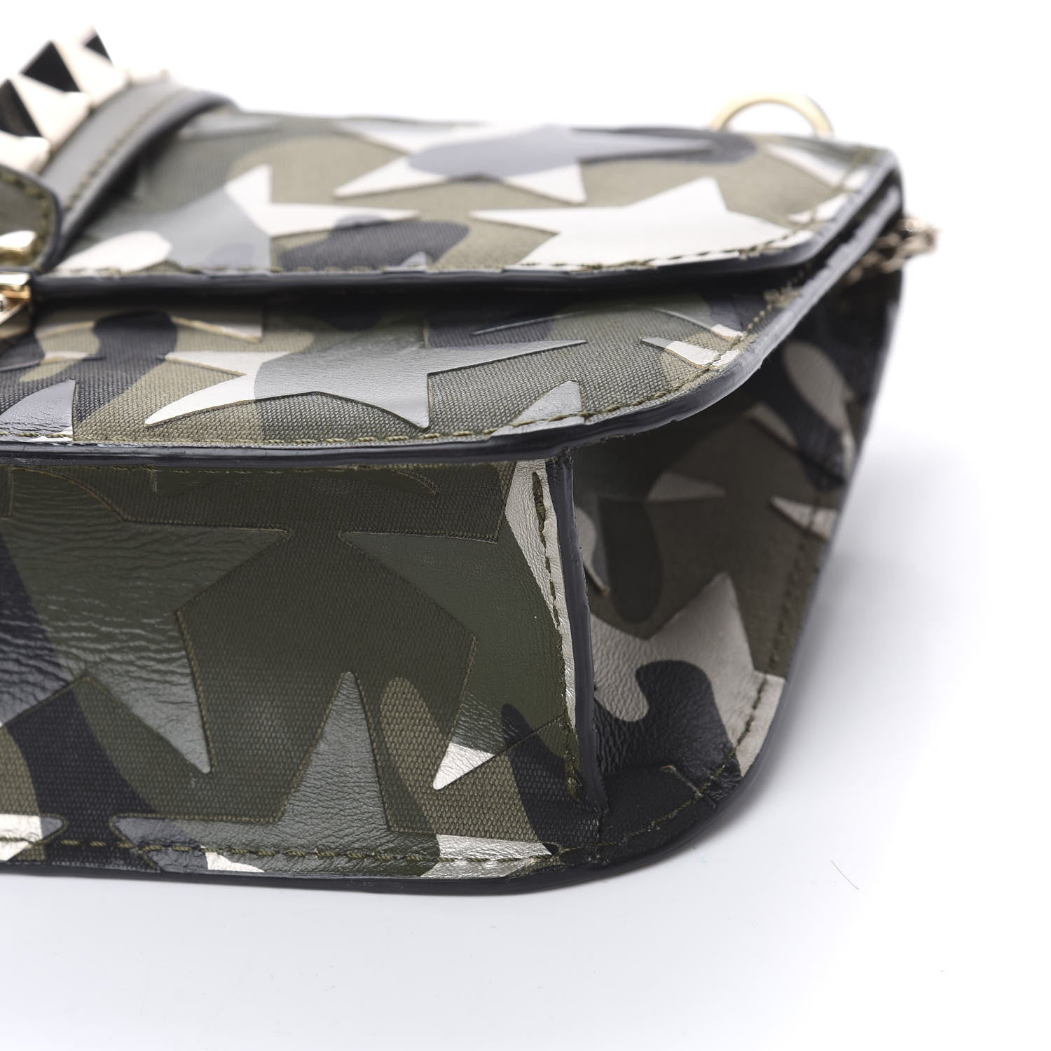 Valentino Garavani Nappa Canvas Camustars Medium Glam Lock Rockstud Flap Green 9 of 10