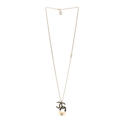 Chanel Metal Lambskin Resin CC Flap Bag Necklace Gold Black Pearly White 3 of 4