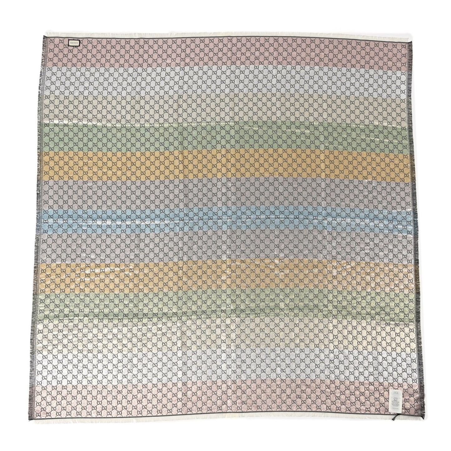 Viscose Cotton Silk Jacquard GG Monogram Shiny Summer Square Shawl Lead Multicolor