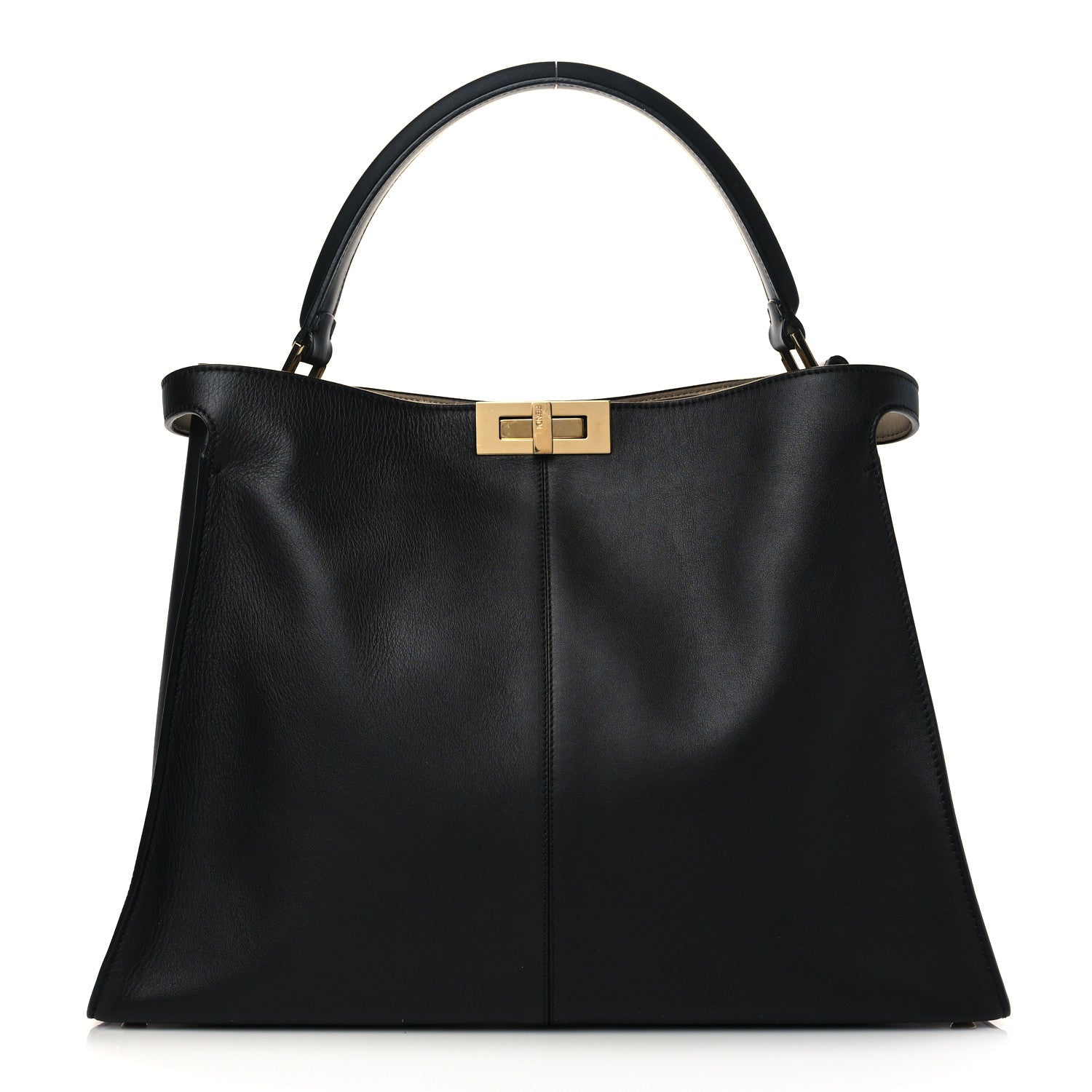 Fendi Vitello Seta Glazed Fabric FF 1974 Large Peekaboo X-Lite Black Mogano Panna 1 of 5
