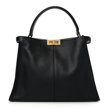 Fendi Vitello Seta Glazed Fabric FF 1974 Large Peekaboo X-Lite Black Mogano Panna 1 of 5