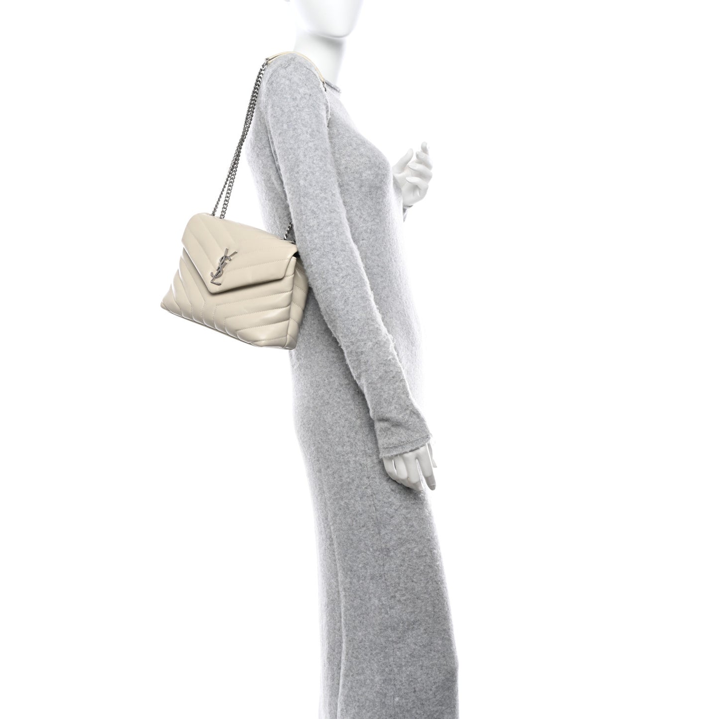 Calfskin Y Quilted Monogram Small Loulou Chain Satchel Crema Soft