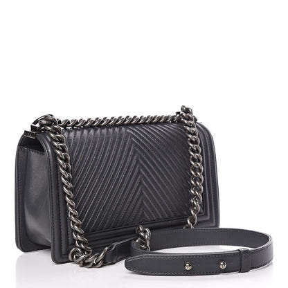 Chanel Calfskin Chevron Quilted Medium Boy Flap Grey 3 of 11