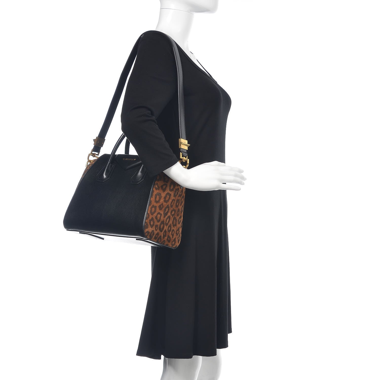 Givenchy Goatskin Suede Leopard Print Small Antigona Black Chestnut 2 of 13