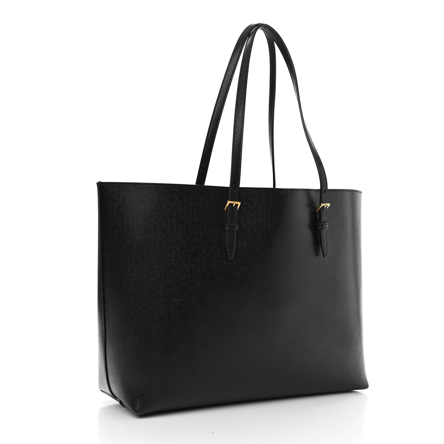 Grained Calfskin E/W Large Shopping Tote Black