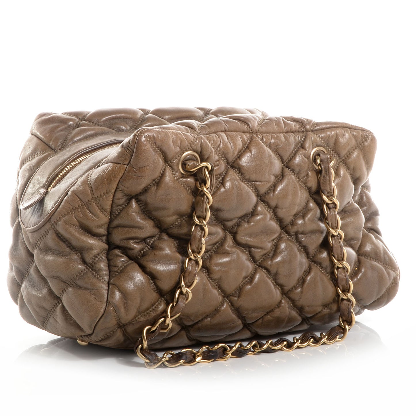 Lambskin Bubble Quilt Bowler Dark Beige