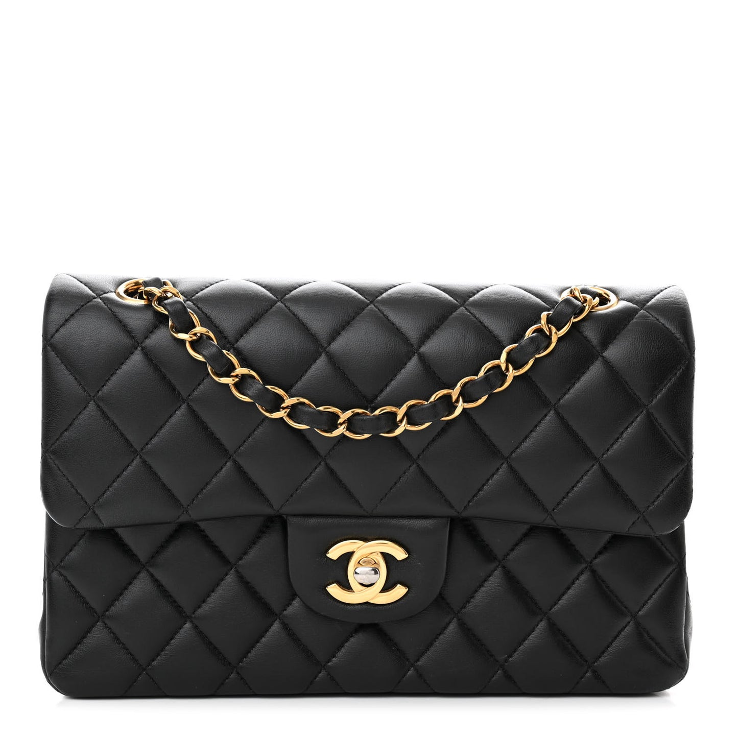 Lambskin Quilted Small Double Flap Black