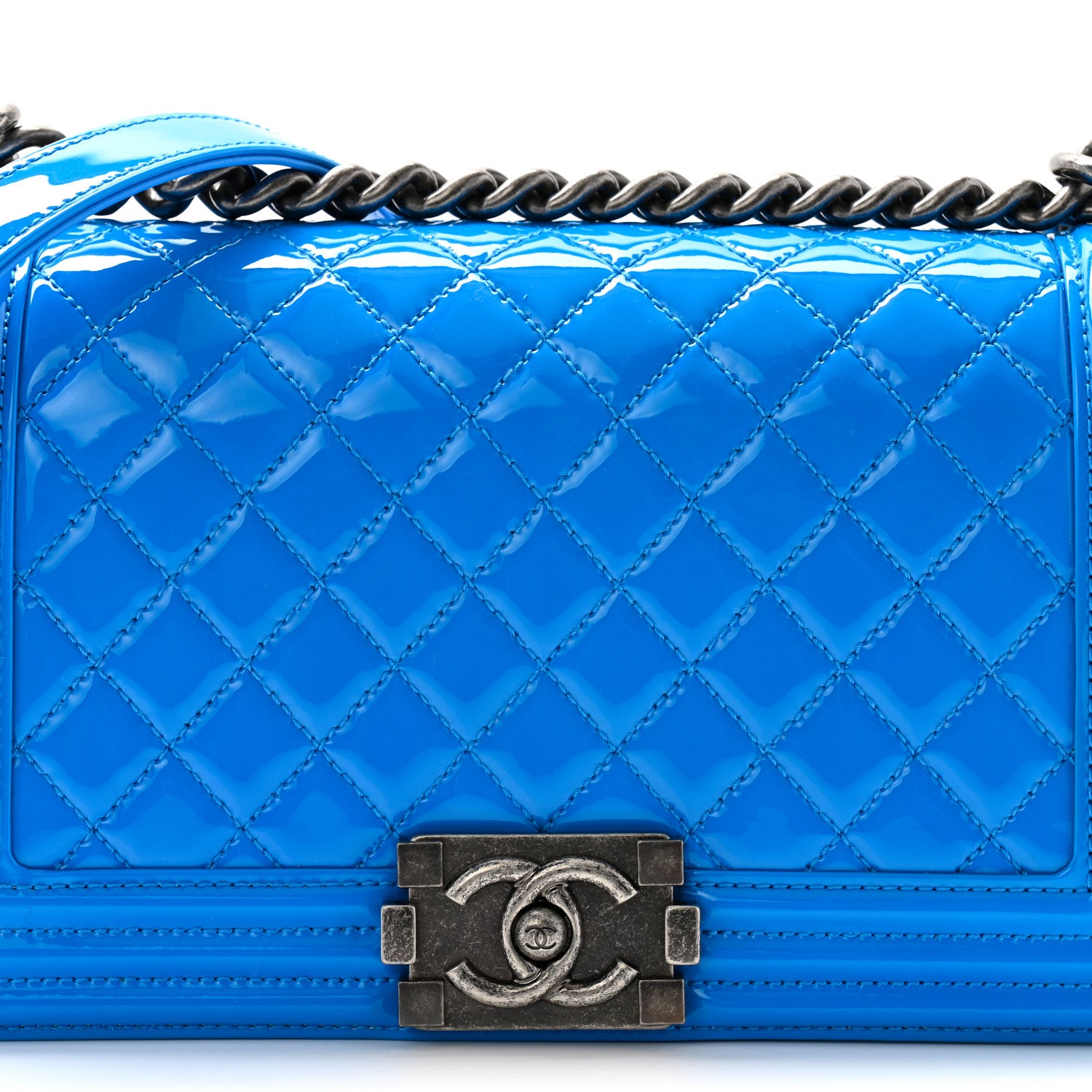 Chanel Patent Calfskin Quilted Medium Boy Flap Blue 8 of 10