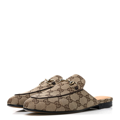 Gucci Canvas GG Monogram Horsebit Womens Princetown Slippers 35 Beige Ebony New Acero 4 of 10