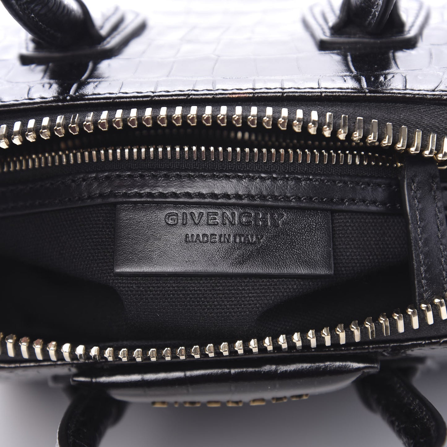 Calfskin Crocodile Embossed Mini Antigona Black