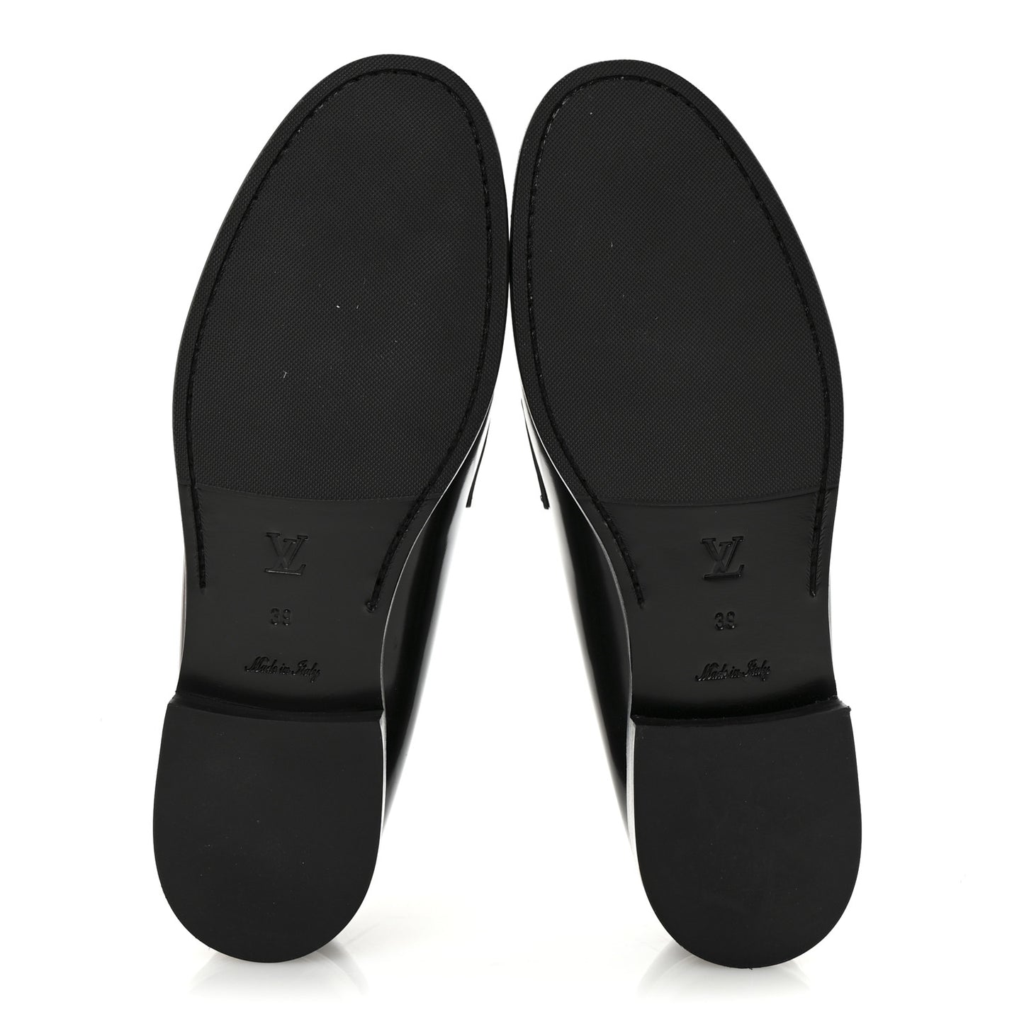 Glazed Calfskin Chess Flat Loafers 39 Black