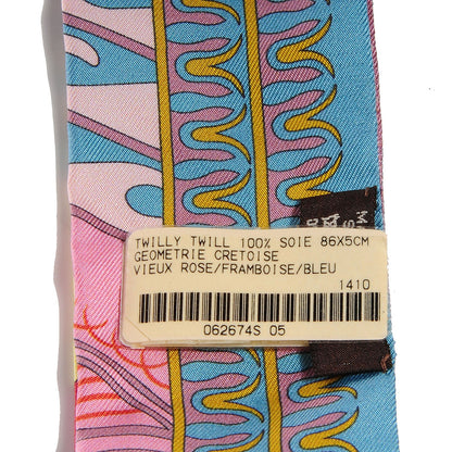 Hermes Silk Geometrie Cretoise Silk Twilly Vieux Rose Framboise Bleu 6 of 8