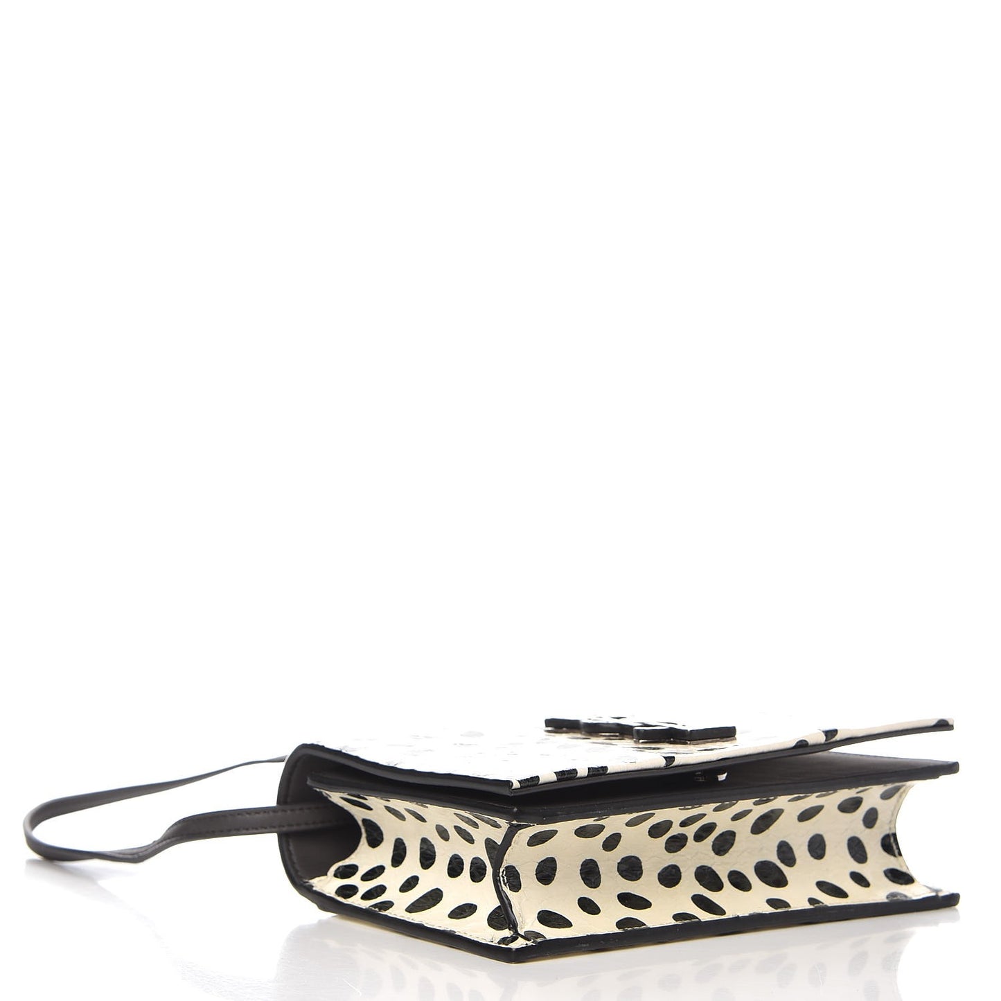Elaphe Polka Dot Print Monogram Toy Kate Strap Wallet Black White