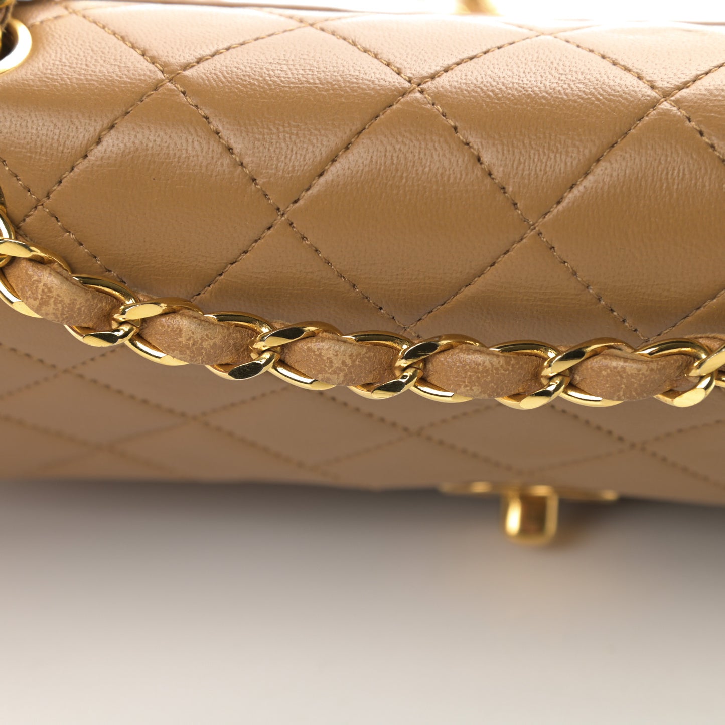 Lambskin Quilted Small Double Flap Beige