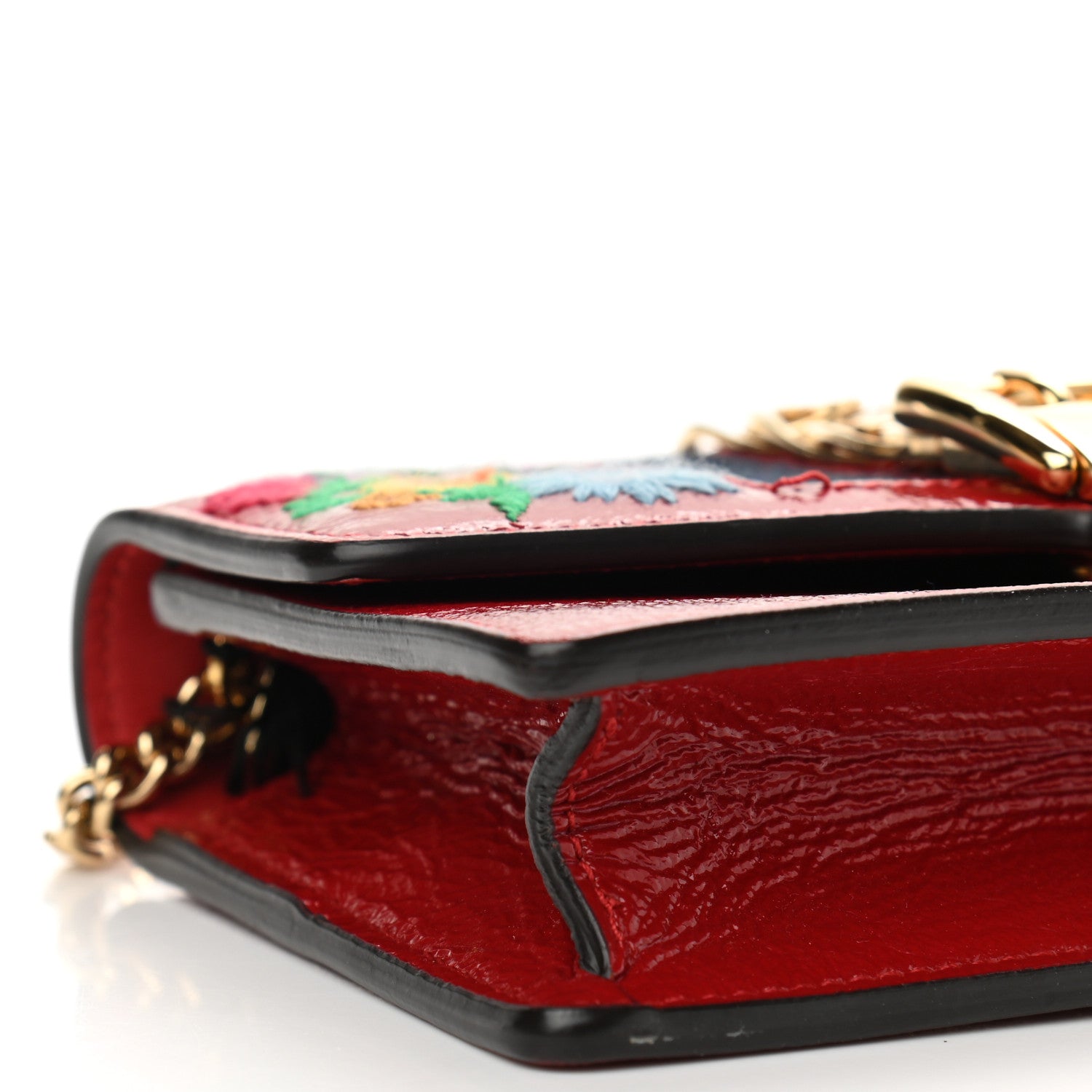 Gucci Patent Embroidered Super Mini Sylvie Chain Shoulder Bag Red 9 of 11