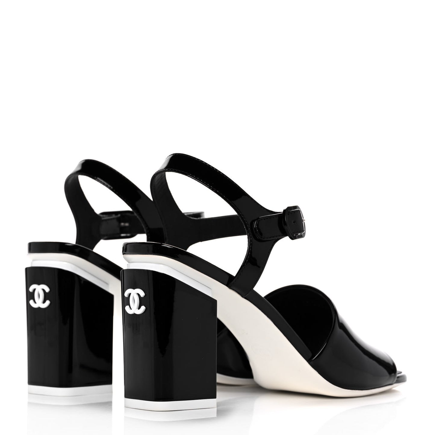 Patent Calfskin Sandal 38 Black White