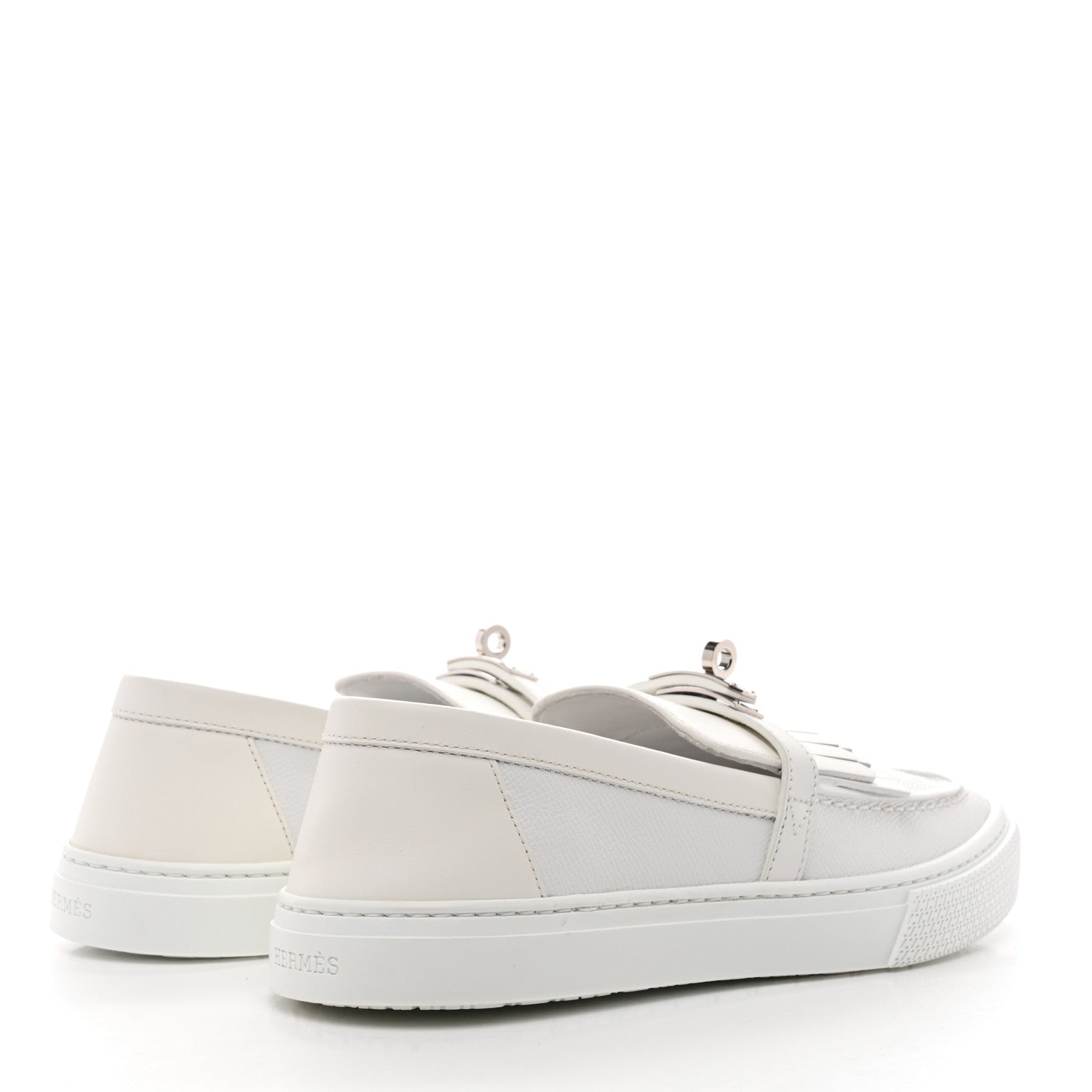 Hermes Epsom Calfskin Game Slip On Fringe Sneakers 38 White 5 of 10