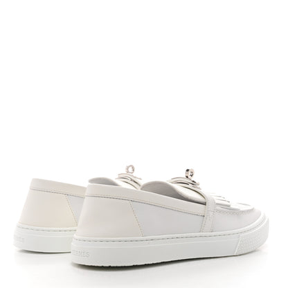 Hermes Epsom Calfskin Game Slip On Fringe Sneakers 38 White 5 of 10