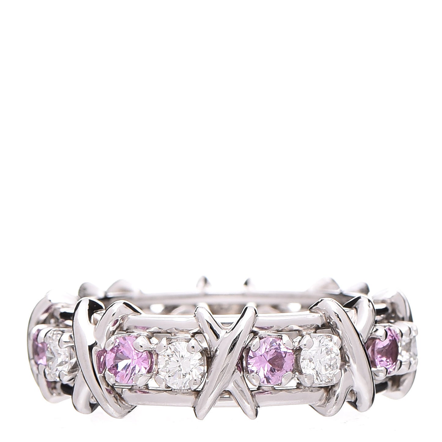 Platinum Diamond Pink Sapphire Schlumberger Sixteen Stone Ring 54 7