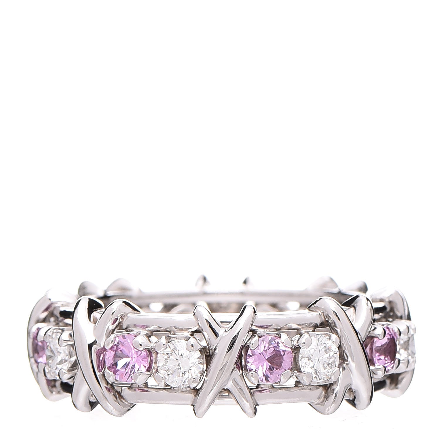 Tiffany Platinum Diamond Pink Sapphire Schlumberger Sixteen Stone Ring 54 7 1 of 6