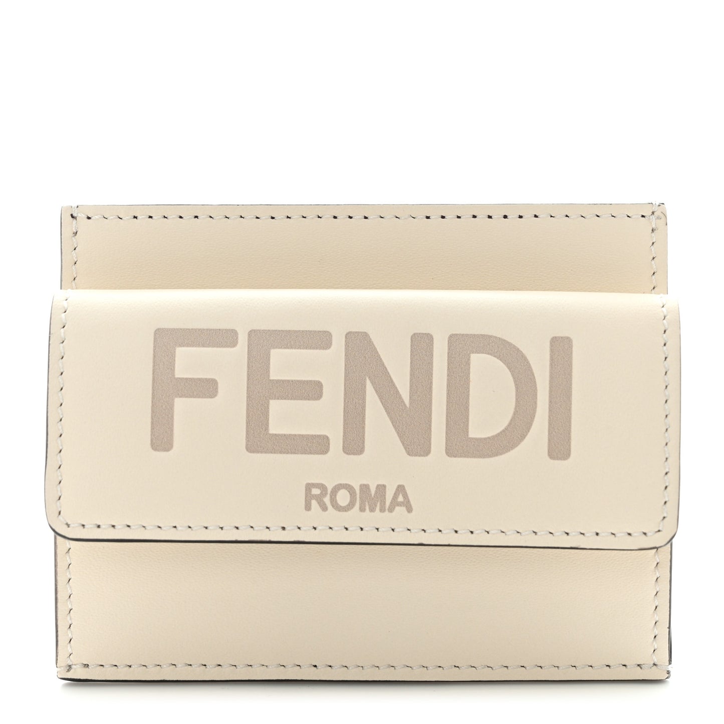 Vitello King Tamponato Logo Embossed Fold Over Card Holder Wallet Poudre