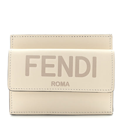 Fendi Vitello King Tamponato Logo Embossed Fold Over Card Holder Wallet Poudre 1 of 7