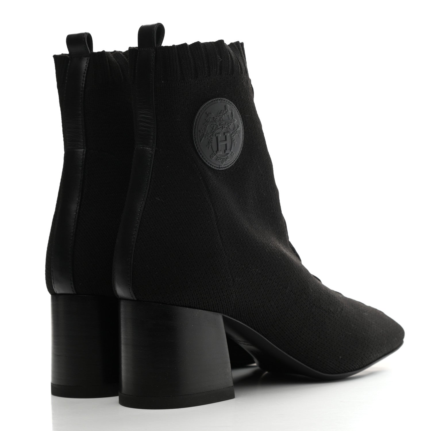 Hermes Knit Calfskin Volver Ankle Boots 37.5 Black 4 of 8