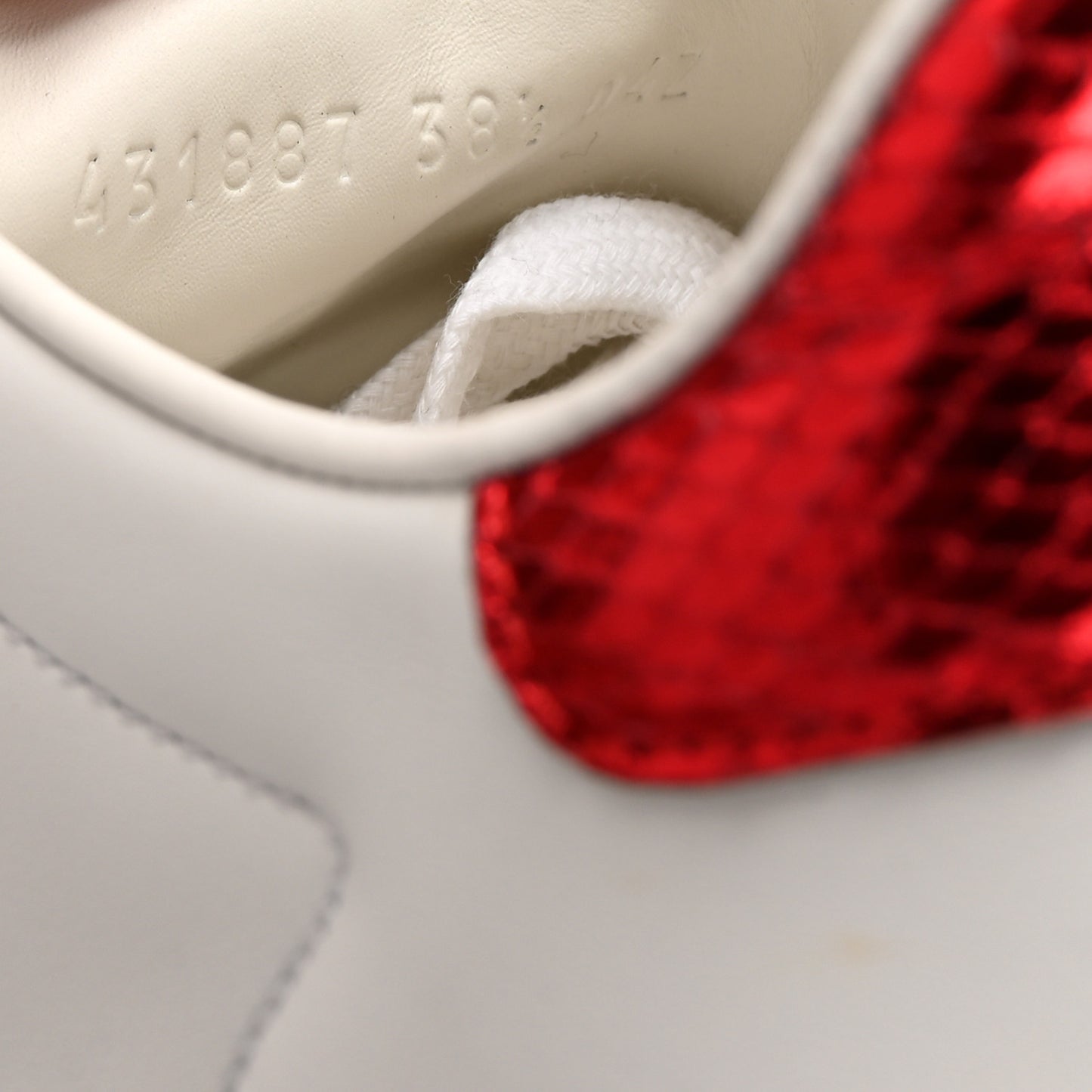 Calfskin Web Pearl Studded Womens Ace Sneakers 38.5 White