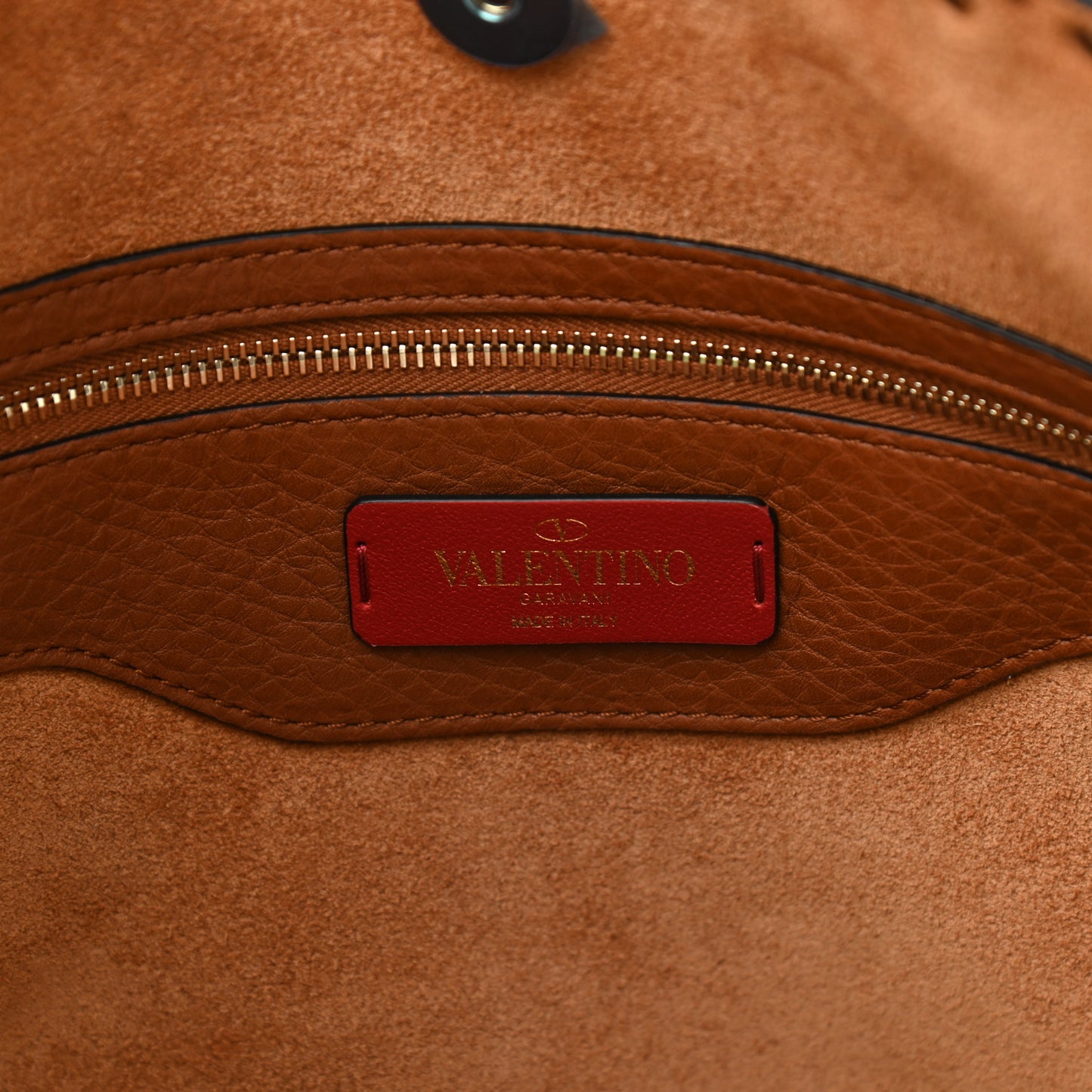 Grained Calfskin Rockstud Shoulder Tote Saddle Brown