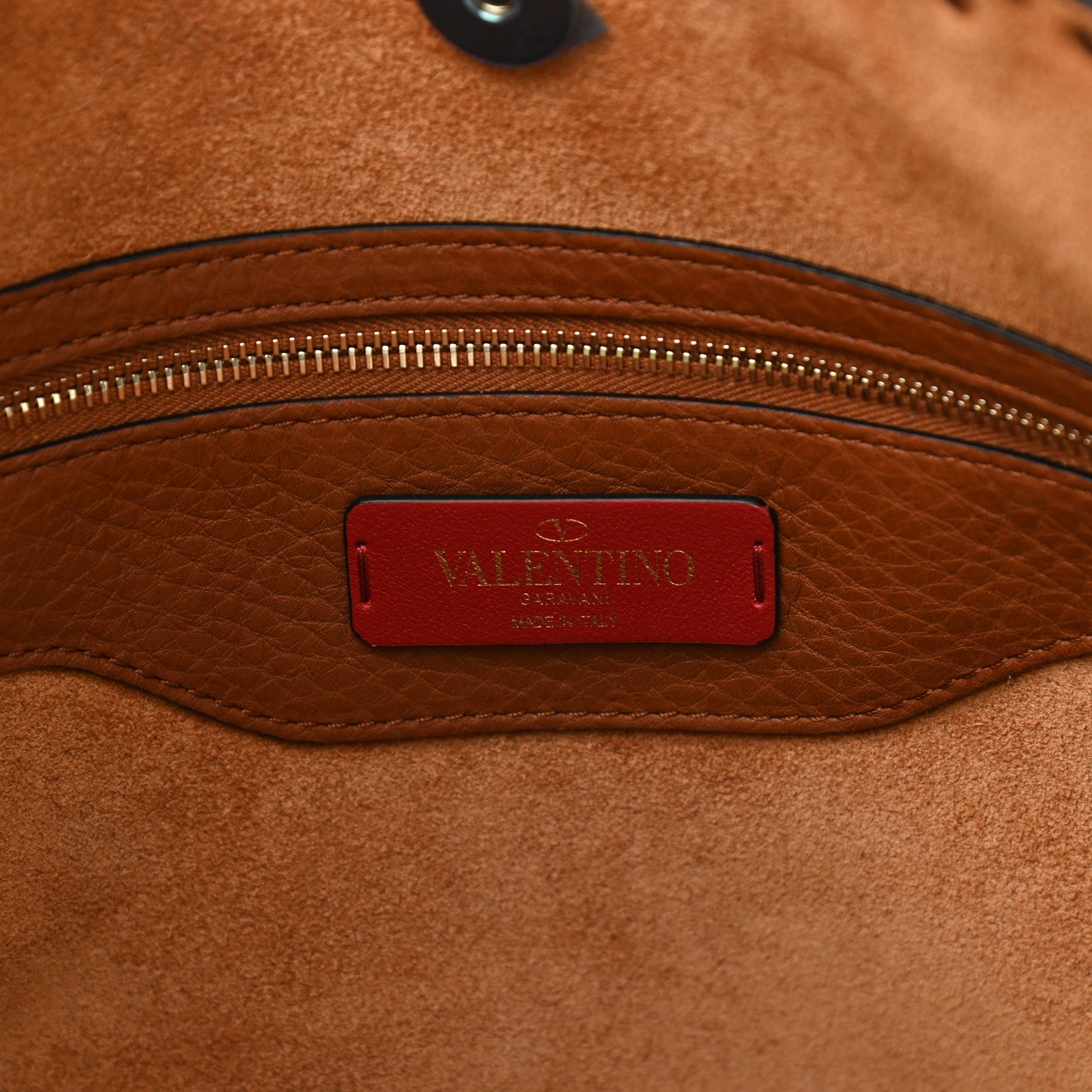 Valentino Garavani Grained Calfskin Rockstud Shoulder Tote Saddle Brown 6 of 9