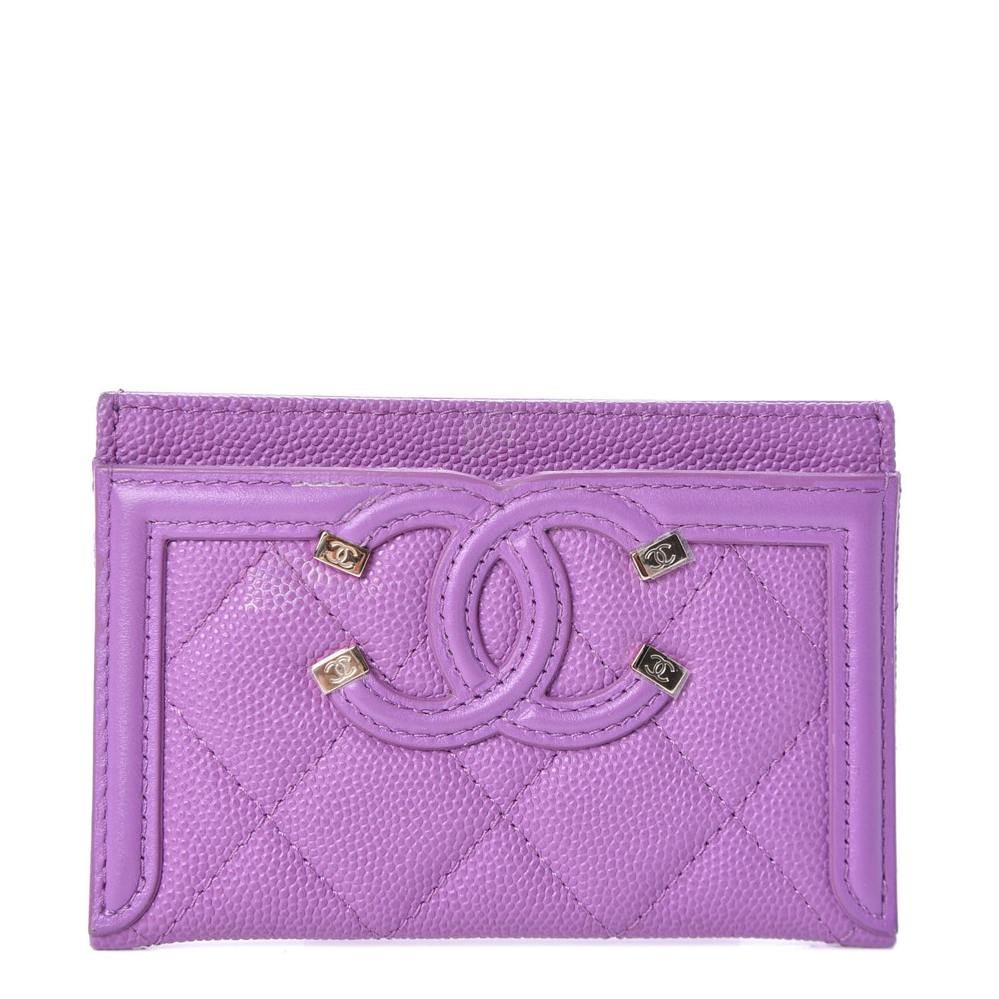 Caviar Quilted Filigree Card Holder Purple