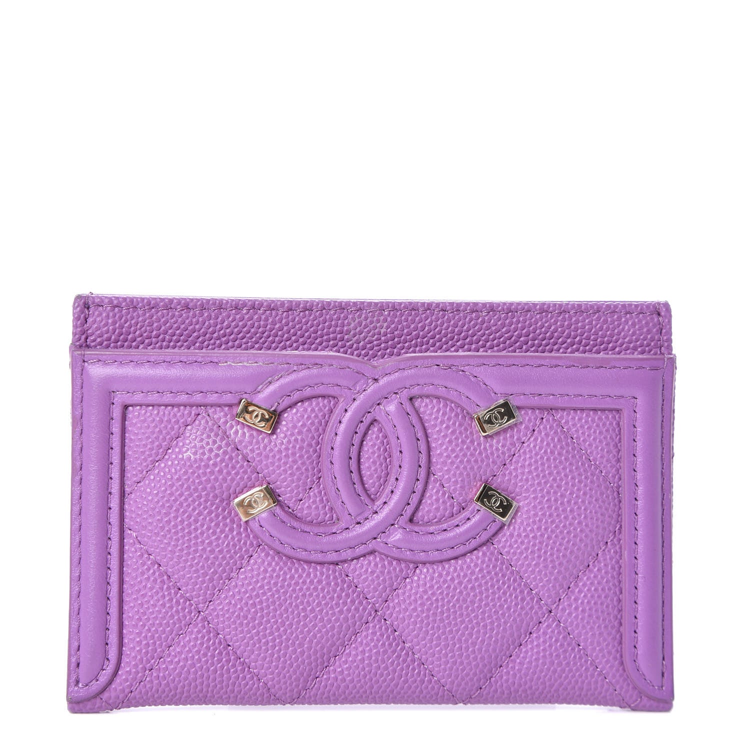 Chanel Caviar Quilted Filigree Card Holder Purple 1 of 8