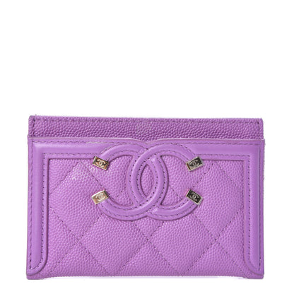 Chanel Caviar Quilted Filigree Card Holder Purple 1 of 8