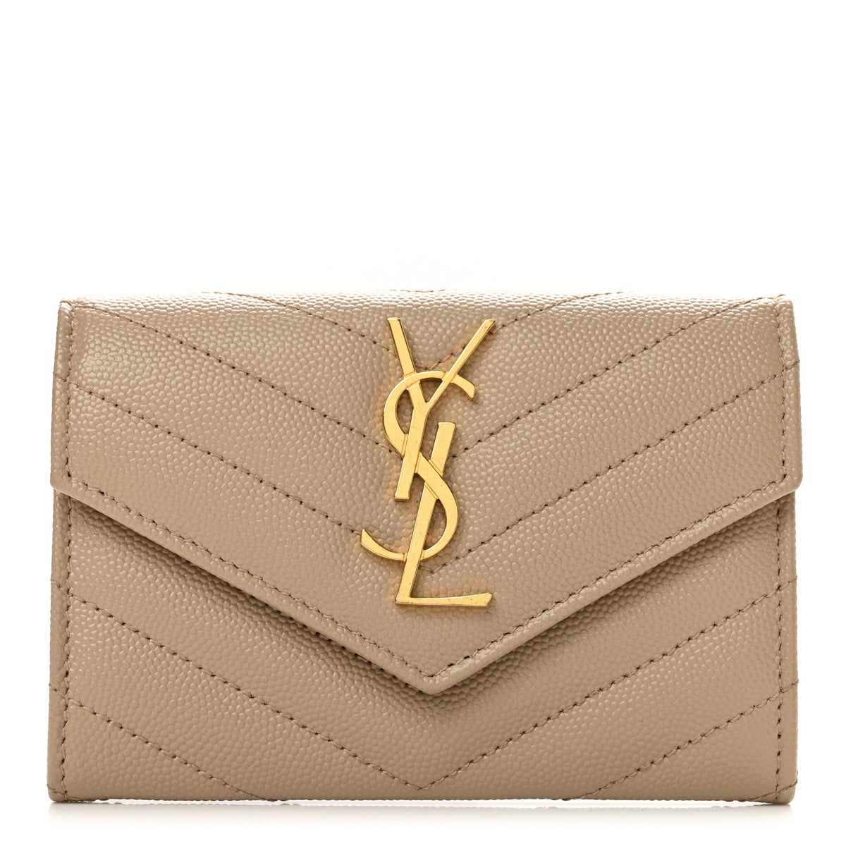 Grain De Poudre Matelasse Chevron Small Monogram Envelope Wallet Dark Beige