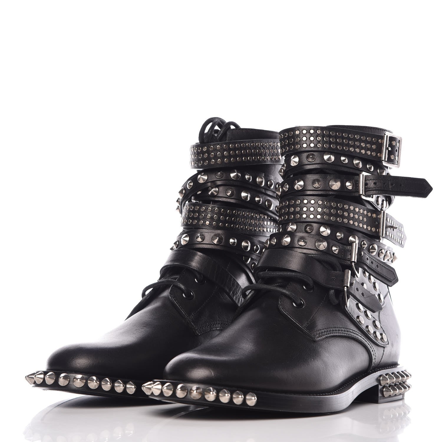 Saint Laurent Smooth Calfskin Studded Womens Punk Ranger Boots 40 Black 2 of 9