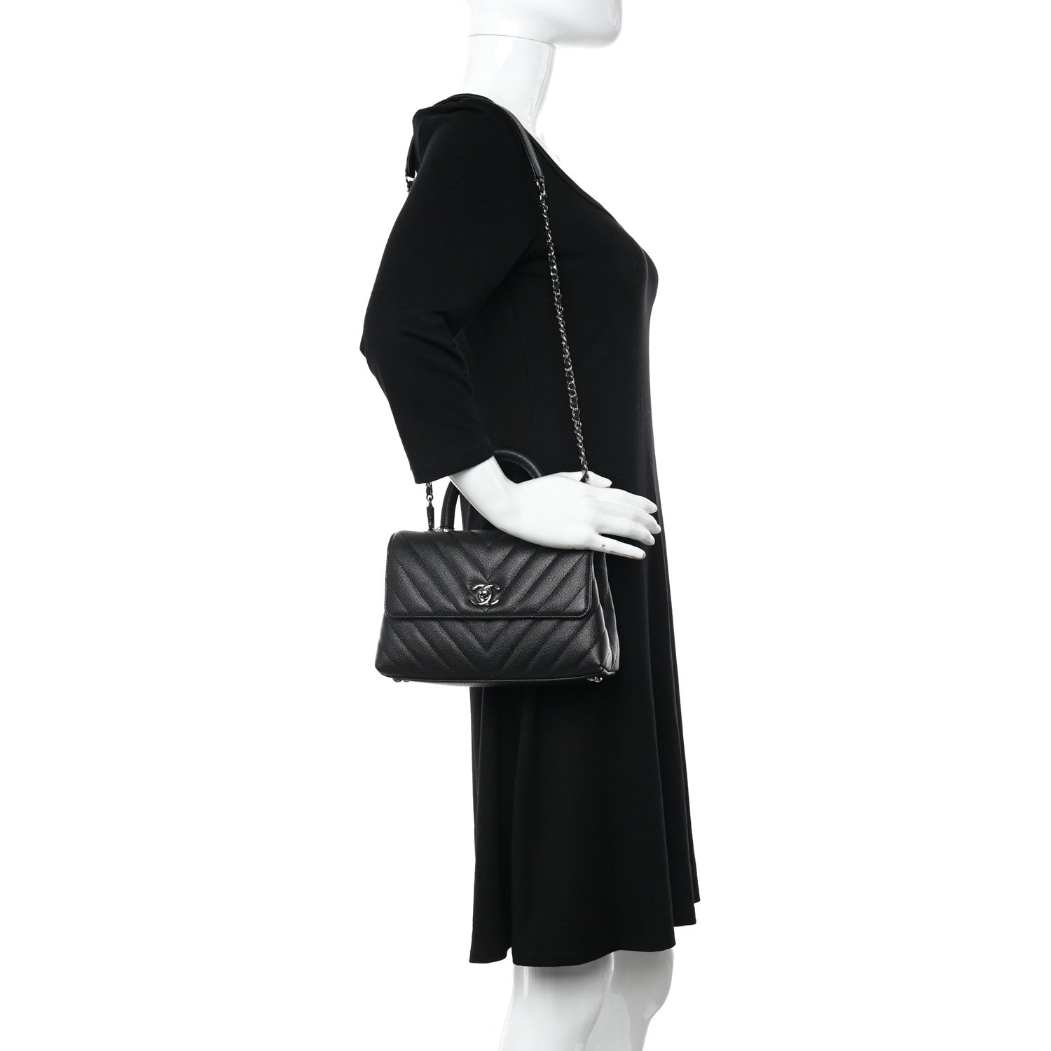 Chanel Caviar Chevron Quilted Mini Coco Handle Flap Black 2 of 12