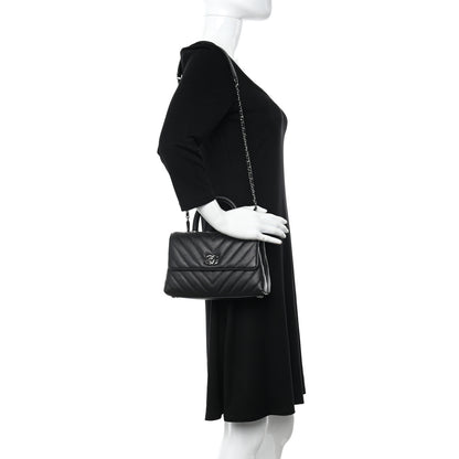 Chanel Caviar Chevron Quilted Mini Coco Handle Flap Black 2 of 12