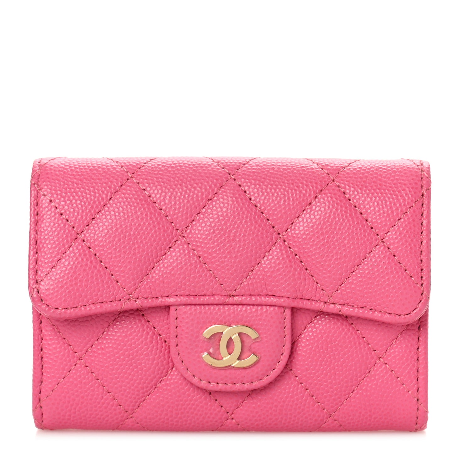 Caviar Quilted Flap Card Holder Pink