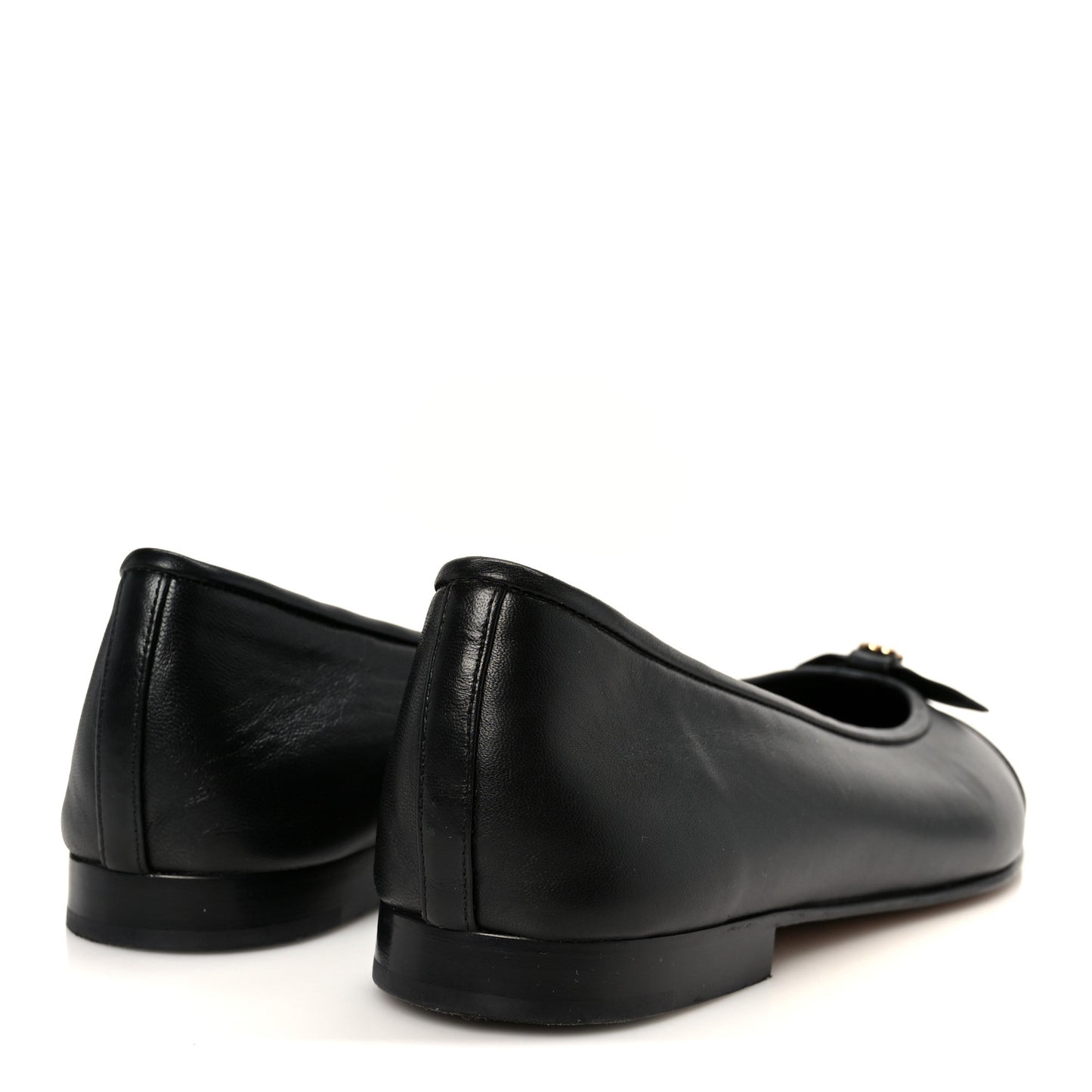 Lambskin Patent Cap Toe Pearl CC Ballerina Flats 40 Black