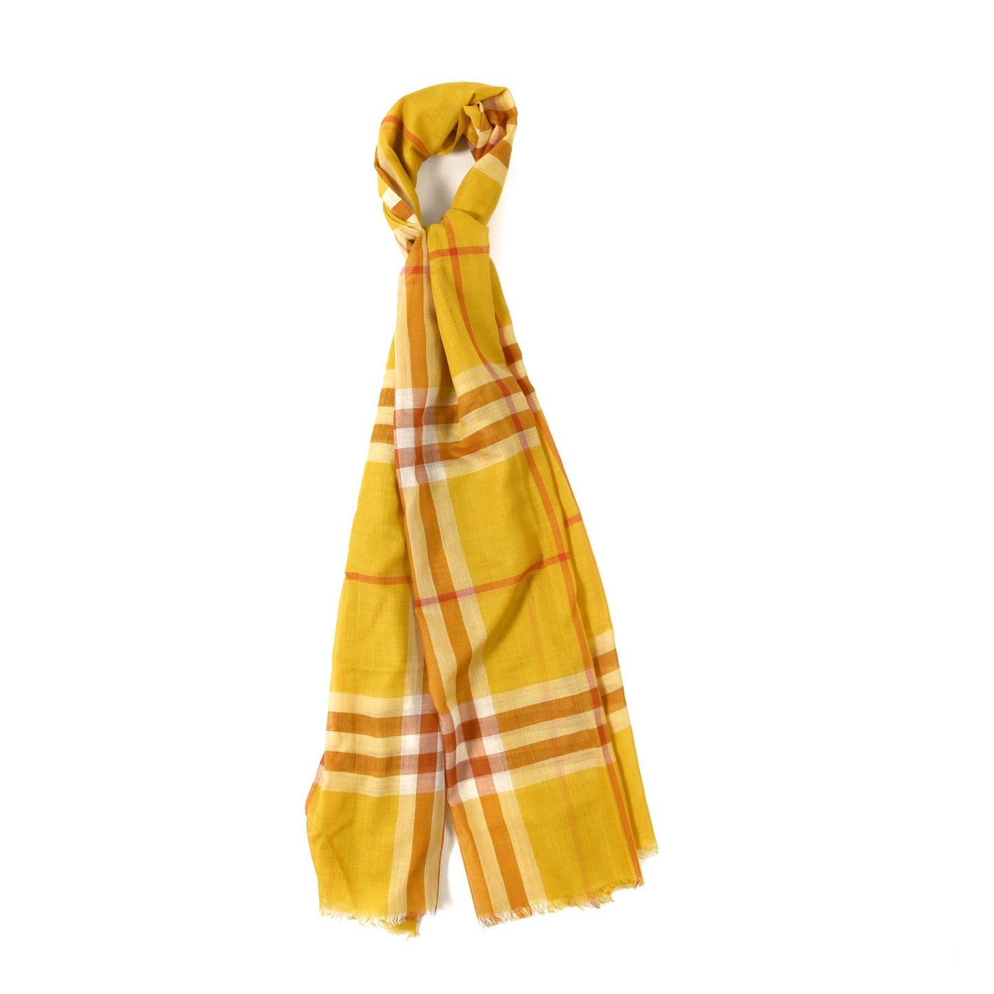 Wool Silk Check Fringe Scarf Yellow