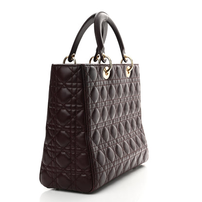 Christian Dior Lambskin Cannage Large Lady Dior Burgundy 3 of 13