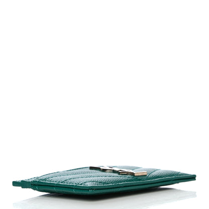 Saint Laurent Grain De Poudre Matelasse Chevron Monogram Credit Card Case Malachite 4 of 11